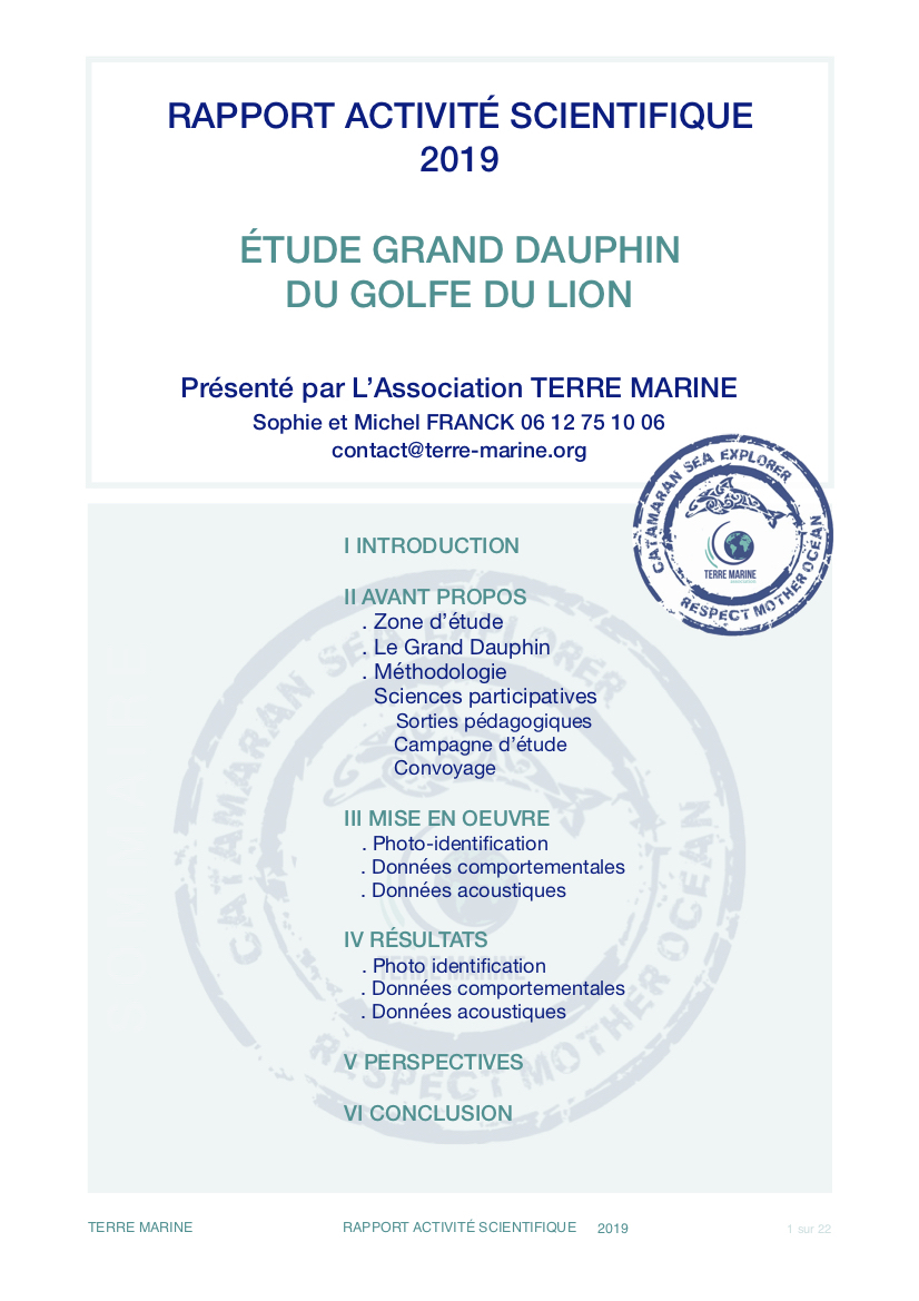 Rapport d'activité scientifique 2019 Terre Marine - Étude grand dauphin